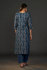 Pure Linen Cotton Digital Ptd Kurti Blue Brown