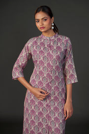 Pure Linen Cotton Digital Ptd Kurti Rani Cream Grey
