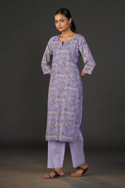 Pure Linen Cotton Digital Ptd Kurti Light Purple