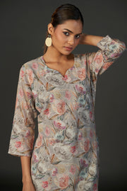 Pure Linen Cotton Digital Ptd Kurti Grey Rust