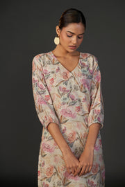 Pure Linen Cotton Digital Ptd Kurti Cream Rani