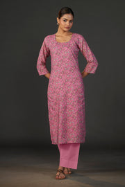 Pure Linen Cotton Digital Ptd Kurti Vintage Pink Cream