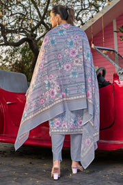 Purple Cotton Butti Digital Printed Work Straight Cut Salwar Kameez