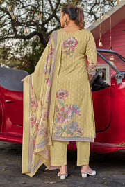 Cotton Butti Digital Printed Straight Cut Dark Beige Color Salwar Kameez