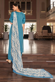 Pure Jaam satin Fancy Embroidery Work Straight Cut suit In Blue Color