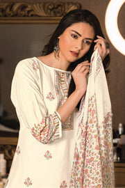 Cotton Digital Print Fancy Dress In Cream Color