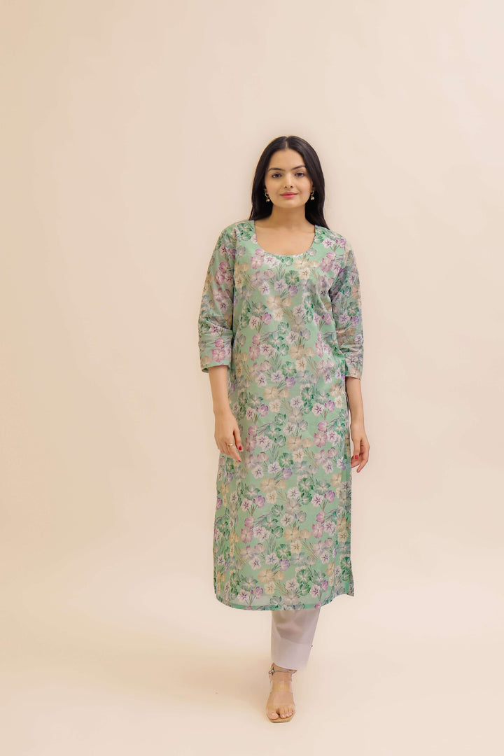 Pure Italian lawn Digital Ptd Kurti Light Green