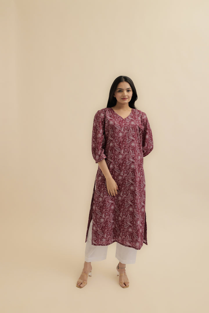 Sunaina Digital Printed Fabric Maroon Top