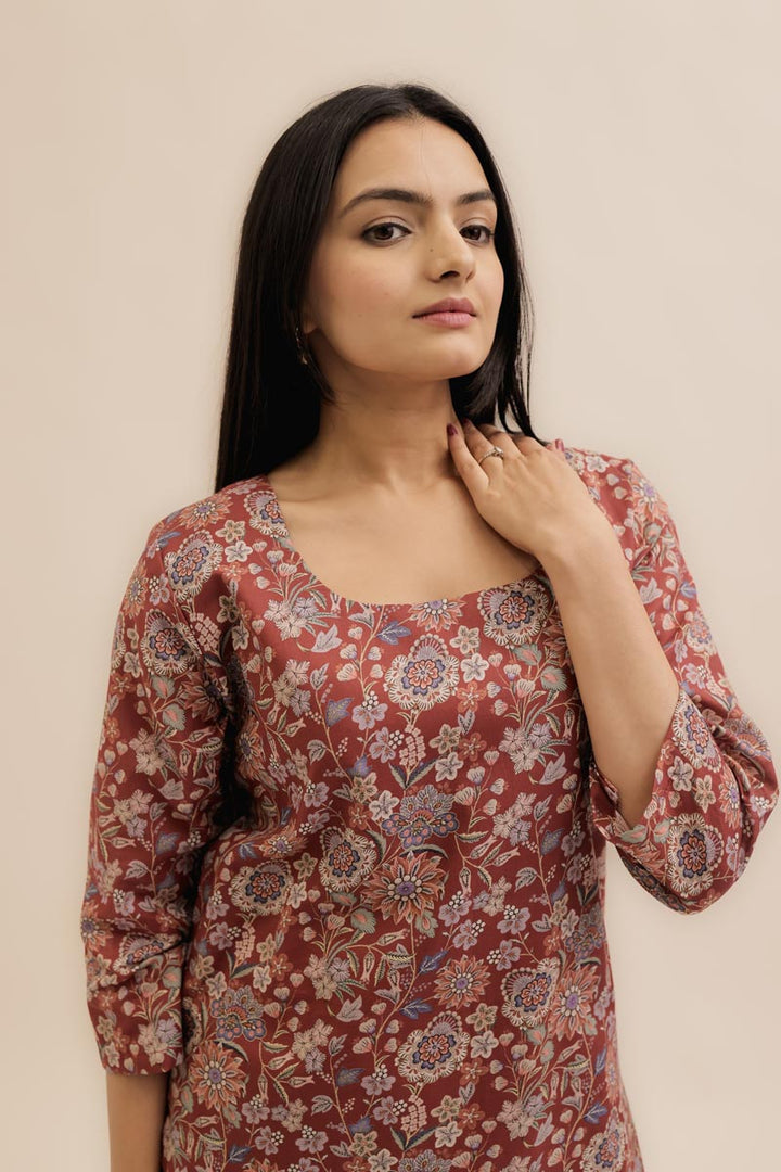 Pure Italian lawn Digital Ptd Kurti Maroon