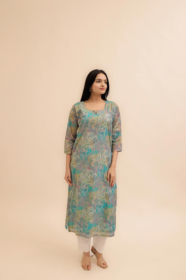 Pure Italian lawn Digital Ptd Kurti Firozi Top