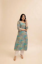 Load image into Gallery viewer, Pure Italian lawn Digital Ptd Kurti Firozi Top

