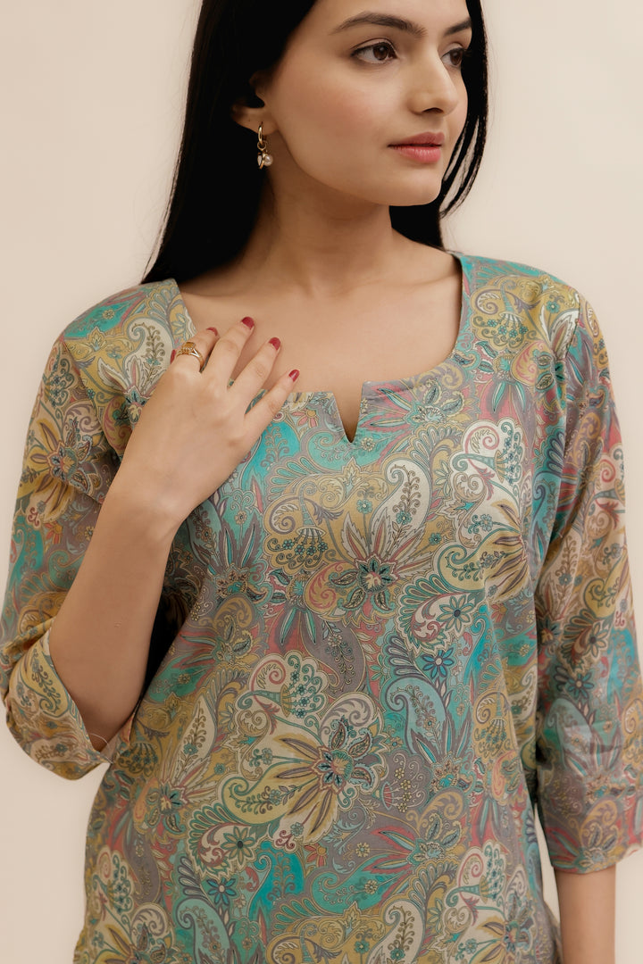 Pure Italian lawn Digital Ptd Kurti Firozi Top
