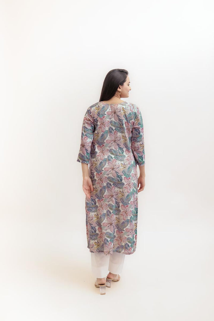 Sunaina Digital Printed Fabric Cream / Grey Pink Flower Top