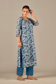 Pure Italian Digital Printed Fabric Blue Kurti