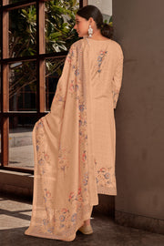 Peach Cotton Digital Printed Embroidery Work Dress