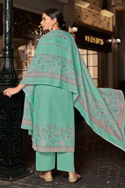 Cotton Digital Printed Embroidery Straight Cut Light Cyan Color Salwar Kameez