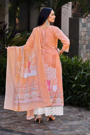 Pure Italian Lawn Digital Print With Daman Lace Palazzo Salwar Kameez In Peach Color