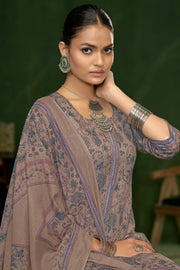 Dark Beige Jaam Satin Digital Print Casual Salwar Suit