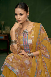 Mustard Color Jaam Satin Digital Print Casual Suit