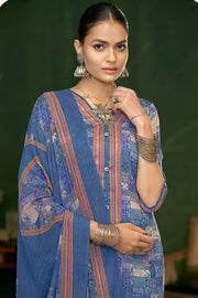 Jaam Satin Digital Print Casual Dress In Blue Color