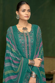 Teal Color Jaam Satin Digital Print Casual Palazzo Dress