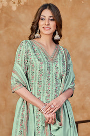 Jaam Satin Digital Print Casual Dress In Light Cyan Color