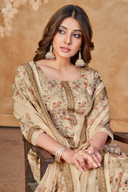 Jaam Satin Digital Print Casual Suit In Light Brown Color