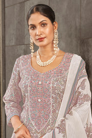 Off White Jaam Satin Digital Print Fancy Suit With Yock Embroidery Work