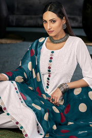 Pure Italian Lawn Lucknowi Embroidery Work Straight Cut Dress In White Color