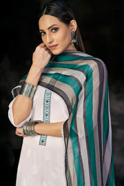 Pure Italian Lawn Lucknowi Embroidery Work Straight Cut White Color Salwar Suit