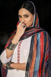 White Pure Italian Lawn Lucknowi Embroidery Work Dress