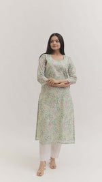 Load and play video in Gallery viewer, Pure Italian lawn Digital Ptd Kurti Light Green
