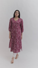 Load and play video in Gallery viewer, Sunaina Digital Printed Fabric Maroon Top
